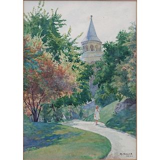 Bela De Gy Takach, American/German (1874 - 1947) Watercolor "Afternoon Stroll".