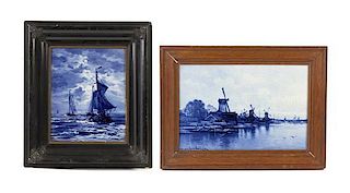 Two Dutch Blue and White Porcelain Plaques, Height of first 8 x width 12 inches.