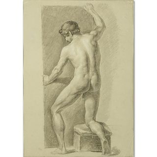 18th Century Graphite and Pastel On Paper "Nude Male Figure".