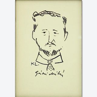 1930's Hungarian School Ink On Paper "Portrait Of A Man".