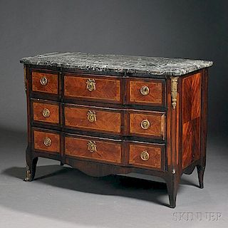 Louis XV Marble-top Kingwood- and Tulipwood-veneered Commode