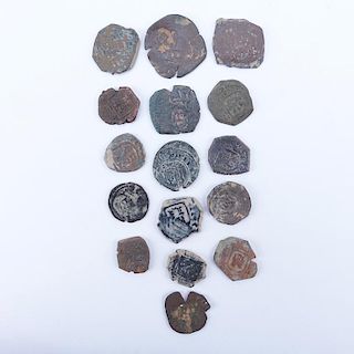 Collection of Sixteen (16) Spanish Philip IV Maravedis Cobb Coins. Possibly 16th century or later.