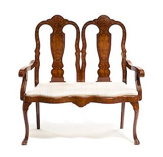 A Dutch Marquetry Double Back Settee, 19TH CENTURY, Height 45 7/8 x width 43 x depth 21 3/8 inches.