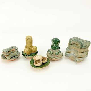 A Lot of Five (5) Chinese Ming Dynasty Terracotta Funerary Food Offerings.