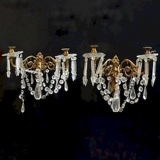 Pair of Gilt Brass and Crystal Wall Sconces.