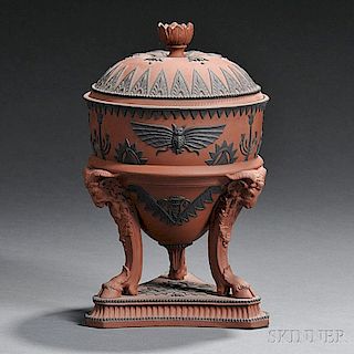 Wedgwood Rosso Antico Egyptian-style Tripod Vase and Cover