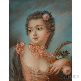 Manner of François Boucher (French, 1703-1770)      Young Beauty with a Basket of Flowers, Possibly Madame de Pompadour as Flora