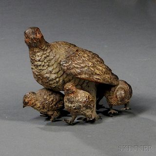 Viennese Cold-painted Bronze Figure of a Quail Hen and Four Chicks