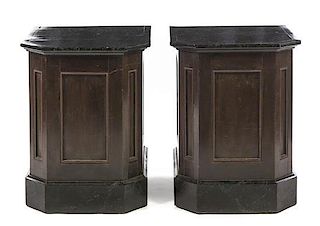 A Pair of Continental Painted Pedestals, Height 31 1/8 inches.