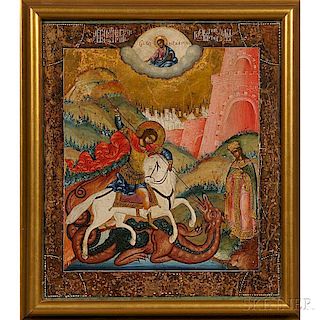 Russian Icon Depicting St. George Slaying the Dragon