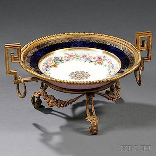 Gilt-metal and Bronze Sevres-style Porcelain Compote