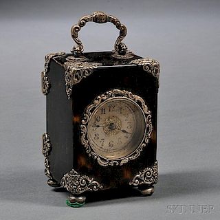 Miniature Silver-mounted Shell Carriage Clock