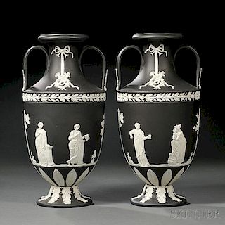 Pair of Wedgwood Black Jasper Dip Vases