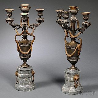 Pair of Louis XVI-style Four-light Marble and Bronze Candelabra