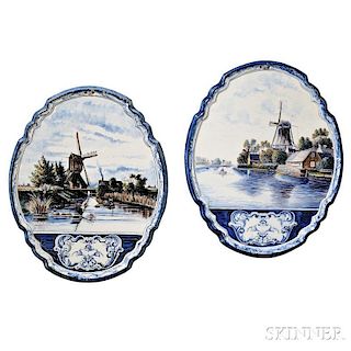 Pair of Dutch Delft Polychrome Decorated Wall Plaques