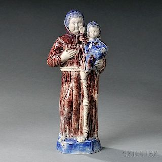 Westerwald Stoneware Figure of a Friar and Child