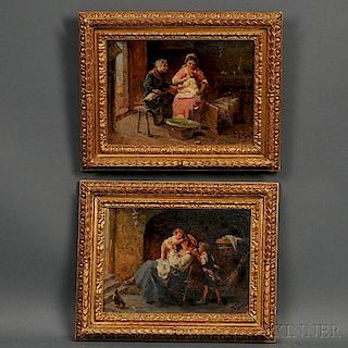 Arturo Corsi (Italian, 19th Century)      Two Genre Scenes of Mothers and Children
