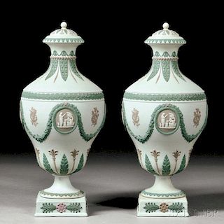 Pair of Wedgwood Three-color Jasper Vases and Covers