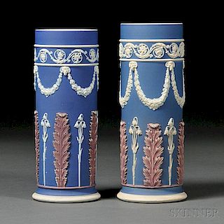 Pair of Wedgwood Three-color Jasper Dip Spill Vases