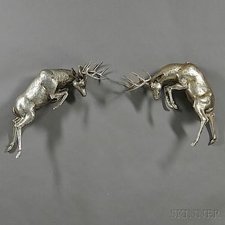 Two Silvered Metal Wall-mounted Stags