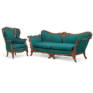 ROCOCO STYLE SETTEE AND ARMCHAIR