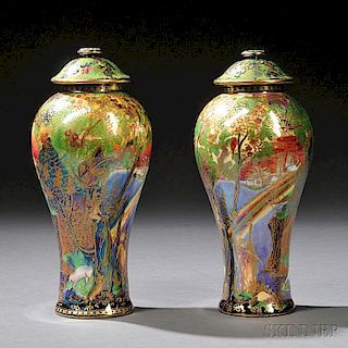 Pair of Wedgwood Fairyland Lustre Vases and Covers