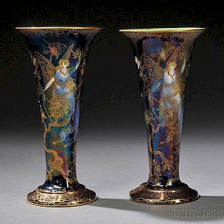 Pair of Wedgwood Fairyland Lustre Trumpet Vases