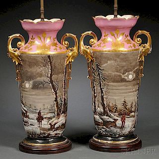 Pair of Limoges Hand-painted Porcelain Vases