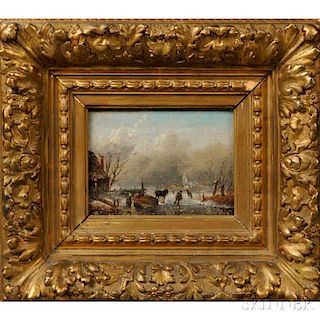 Dutch School, 19th Century      Winter Landscape with Skaters and Horse-drawn Sledge
