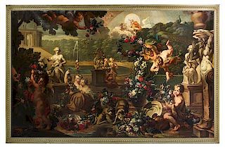 Artist Unknown, (Continental, 19th Century), Untitled (Baroque Garden with Putti, Herm and a Charioteer)