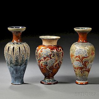 Three Doulton Lambeth Eliza Simmance Decorated Stoneware Vases