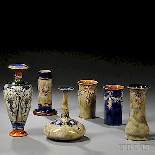 Six Doulton Stoneware Vases