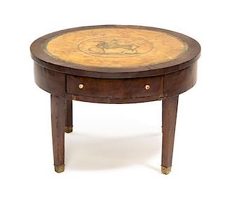An English Style Walnut Table, Height 19 x diameter 28 inches.