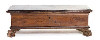 A Continental Walnut Table Casket, Height 7 1/2 x width 23 1/4 x depth 10 3/8 inches.
