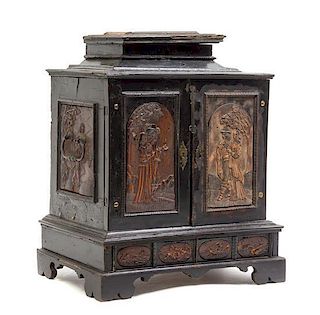 A Continental Ebonized Jewelry Cabinet, POSSIBLY FLEMISH, 19TH CENTURY, Height 16 x width 13 1/2 x depth 9 3/4 inches.