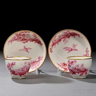 Two Sevres Soft Paste Porcelain Teacups and Saucers