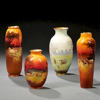 Four Royal Doulton Hand-painted Bone China Vases