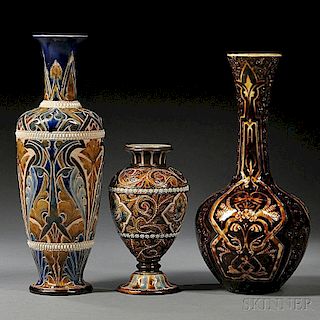 Three Doulton Lambeth Edith Lupton Decorated Stoneware Vases