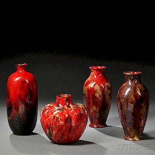 Four Royal Doulton Flambe Vases