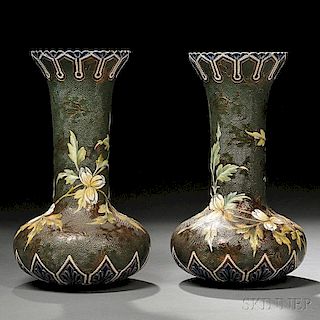 Pair of Doulton & Slaters Patent Eliza Simmance Decorated Stoneware Vases
