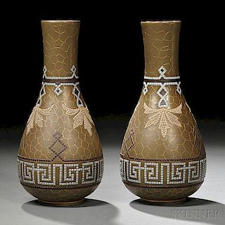Pair of Doulton Lambeth Mosaic Silicon Ware Vases