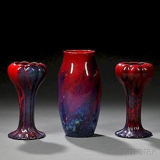 Three Doulton Flambe Sung Ware Vases