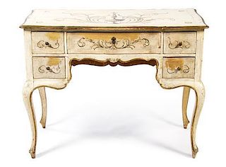 An Italian Painted and Parcel Gilt Writing Desk, FIRST HALF 20TH CENTURY, Height 30 1/2 x width 39 1/4 x depth 20 1/2 inches.