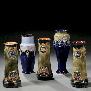 Five Royal Doulton Stoneware Vases