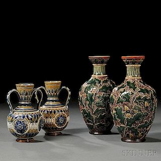 Two Pairs of Doulton Lambeth Stoneware Vases