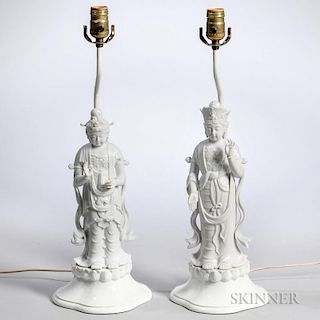 Two Blanc de Chine Figural Lamps