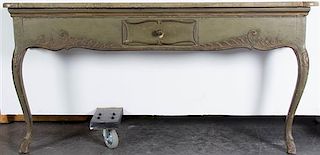 A Continental Cream Painted Console Table, Height 28 1/4 x width 57 x depth 10 1/2 inches.