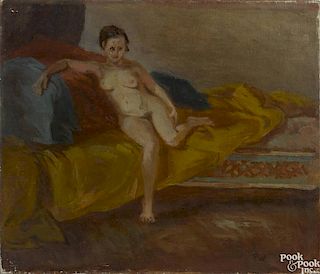Franklin Chenault Watkins (American 1894-1972), oil on canvas of a seated female nude, initialed l
