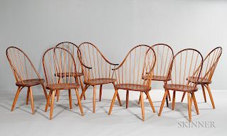 Eight Thomas Moser Bow-back Dining Chairs