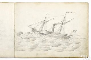 Jurgan Frederick Huge (American 1809-1878), sketchbook with twelve pencil drawings, inscribed on i